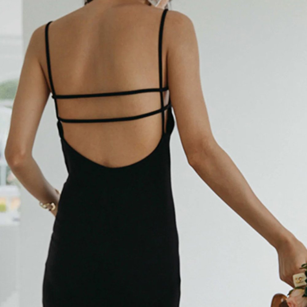 Parallel Lines Open Back Strap Midi Dress
